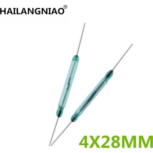 30PCS Reed Switch 4X28MM GLASS Green Color N/O Low Voltage Current