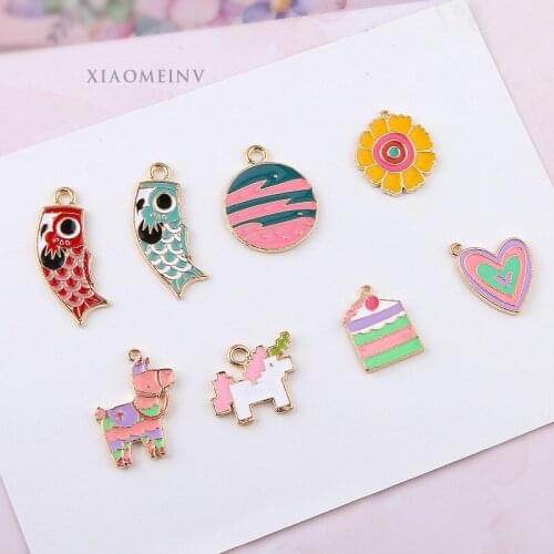 6pcs 2020 Japanese Fashion Cute Squid Flag Alloy Flower Pendant Cartoon Animal Earrings For Women Girls Diy Jewelry Accessories