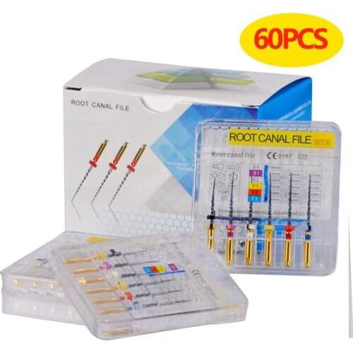60pcs/set Dental Heat Activated Nitinol Endodontic Root Canal Files Machine Root Canal Cleaning Mixed SX/S1/S2/F1/F2/F3 19/21mm