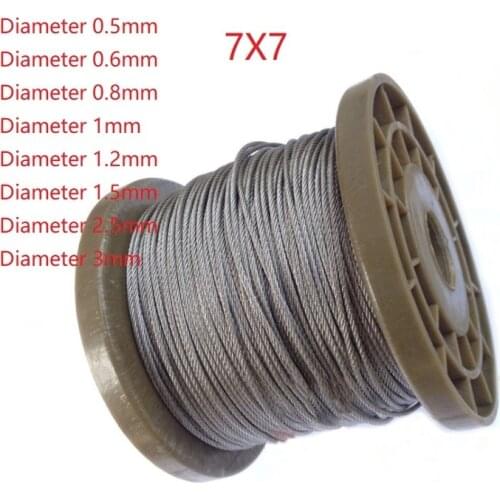 7*7 5 Meter 304 Stainless Steel 1mm 1.2mm 1.5mm 2mm 2.5mm 3mm Diameter Steel Wire Bare Rope Lifting Cable Line Clothesline
