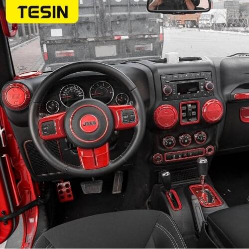 TESIN Car Interior Accessories for Jeep Wrangler JK 2011-2017 Car Steering Wheel Cover Frame Air Vent Outlet Cover for Wrangler