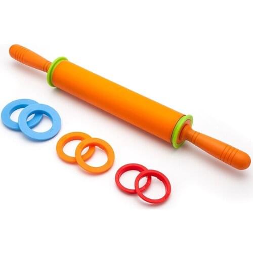 Non-Stick Silicone Rolling Pin Dough Roller With Adjustable Thickness Rings With 2Mm 3Mm 6Mm And 10Mm Adjustable Rings