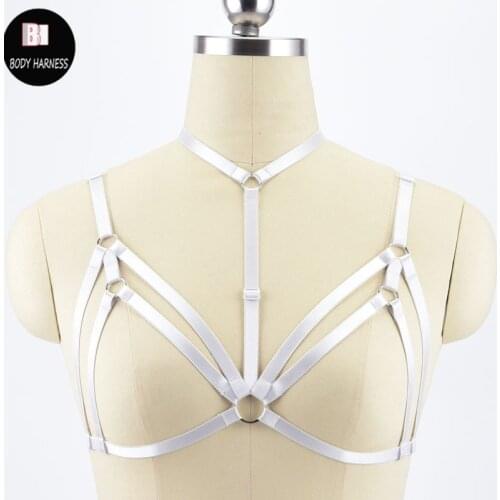 White Body Harness Sexy Lingerie Cage Bra Pole Dance Elastic Bra Harness Cage Harajuku Gothic Women Handmade Top Bondage Harness