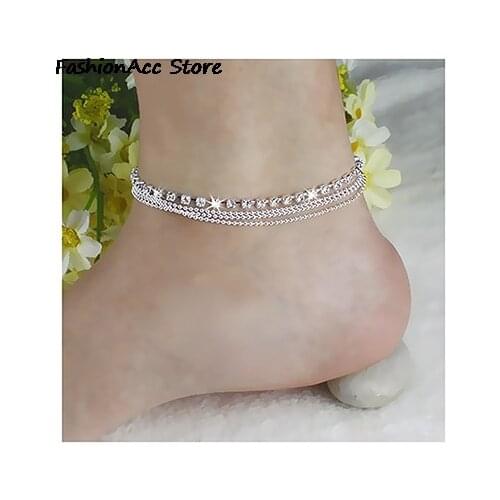 Bohemian Womens 4 Layers Crystal Beads Sandal Anklet Ankle Chain Foot Jewelry
