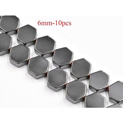 FLTMRH Natural Stone Beads Hexagon Gold/Sivler/Black Plated Hematite Beads for Jewelry Making