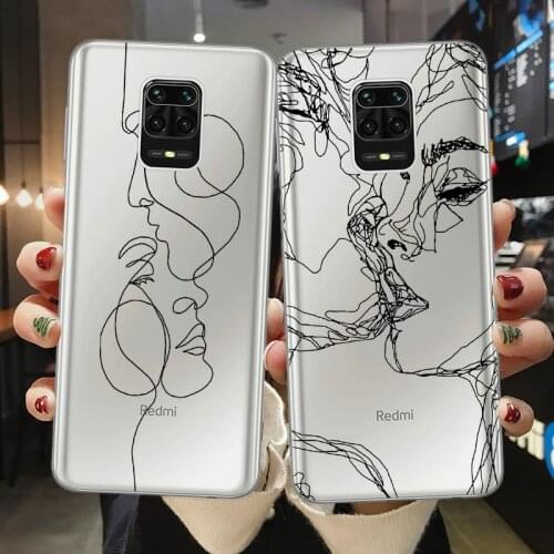 Couples Phone Case For Xiaomi Mi 10T Note 10 Lite Ultra Poco X3 NFC Redmi Note 9S 7 8 9 Pro 8T 9C Cover Abstract Art Lines Shell