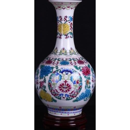 Jingdezhen Classical Enamel Vase With Flower Patterns Porcelain Modern Vintage Flower Vase Ceramic Flower Christmas Decoration