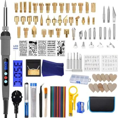 Wooden burning kit with adjustable temperature soldering iron DIY tool set embossing engraving pyrography combination