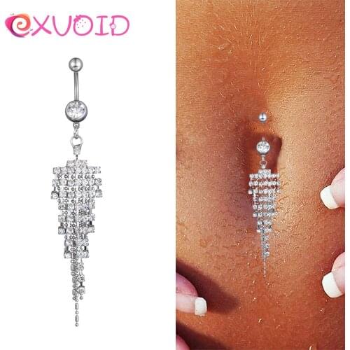 EXVOID Crystal Tassel Sex Toys for Couples Sexy Piercing Rings Dangle Navel Belly Button Ring Bar Stylish Plated Body Jewelry