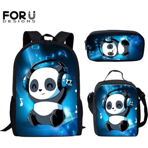 FORUDESIGNS Hot Sales School Bags Set For Kid Teens Cute Panda Printing Adjustable Student Bookbags Teenager Backpack Set