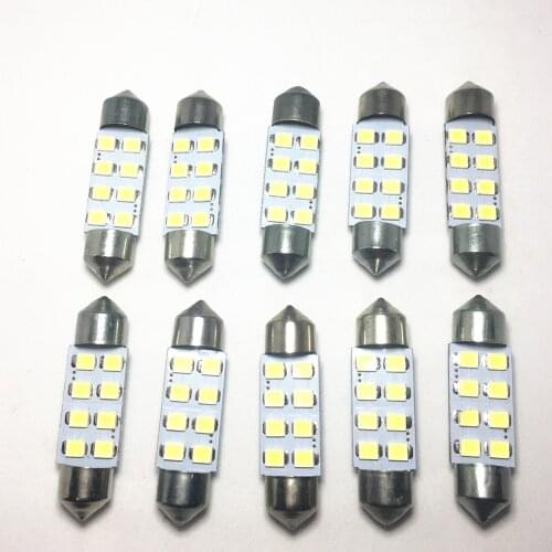 10pcs Car Interior Dome Festoon Light 8SMD 1210 31mm 36mm 39mm 41mm Festoon LED Super Bright Bulbs Lamp White Reading Bulb 12V