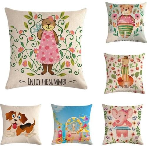 Letter Enjoy The Summer Cute Cartoon Animals Cushion Cover Sofa Throw Pillow case Cat Duck Dog Car GiraffeToucan Hug Cover ZY403