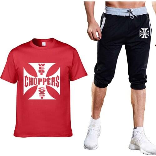 Summer Mens T-shirt West Coast Choppers Printing Casual Cotton Short sleeved Round Neck Mens T-shirt+pants 2 piece suit