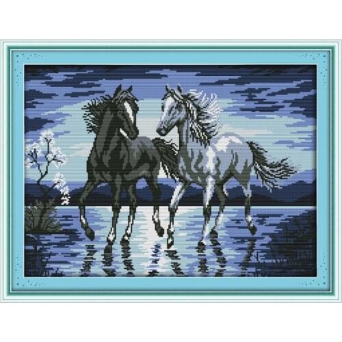Horses Travel Together Counted Cross Stitch 11 14CT Cross Stitch Sets Wholesale animals Cross-stitch needlework
