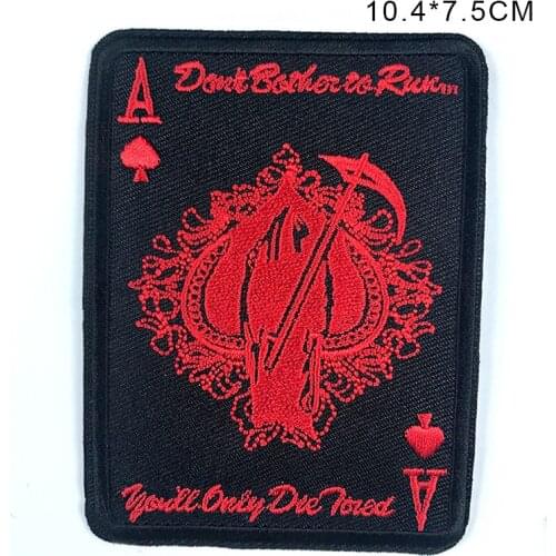 Cartoon Embroidery Playing Card Cloth Stickers European American Punk Rock Skull Card for Iron on Poker Patch Badge