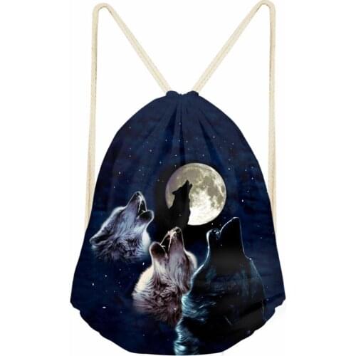 Mens Cool Wolf Printed Drawstring Bags Kids Boys Drawstring Backpack Softback Men Beach Storage Bags Mochila