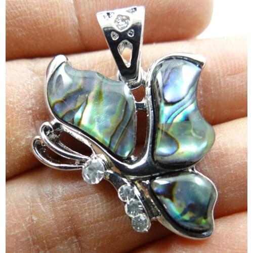 Natural Paua Abalone Shell butterfly Bead Pendant Alloy Jewelry making necklace for Women Vintage Jewelry Friendship Gifts F15