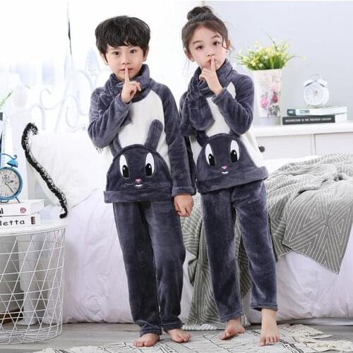 Special price Warm Flannel Sleepwear Housewear NEW Girls Boys Winter Children Fleece Pajamas baby tops+trousers+scarf 3pcs suit