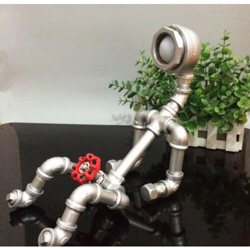 Industrial Iron Pipe Robot Bedside Desk Lamp Originality Bedroom Sexy Coffee Bar Table Lamp Loft Retro Decoration Free Shipping