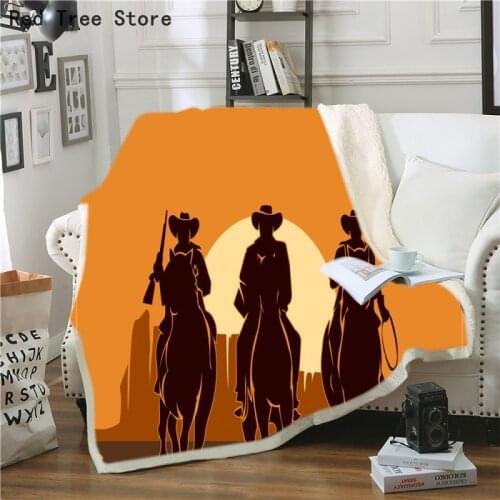 Hot Sale Western Cowboy 3D Printed Fleece Blanket for Beds Thick Quilt Fashion Bedspread Sherpa Throw Blanket Adults Kids