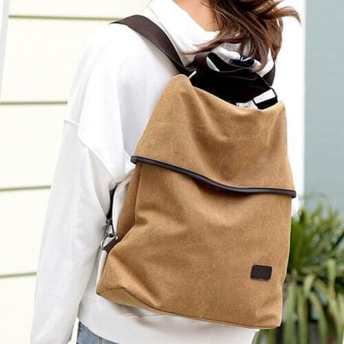 Retro Simple Canvas Convertible Tote Backpack Women Multifunction Shoulder Bag Best Sale-wt