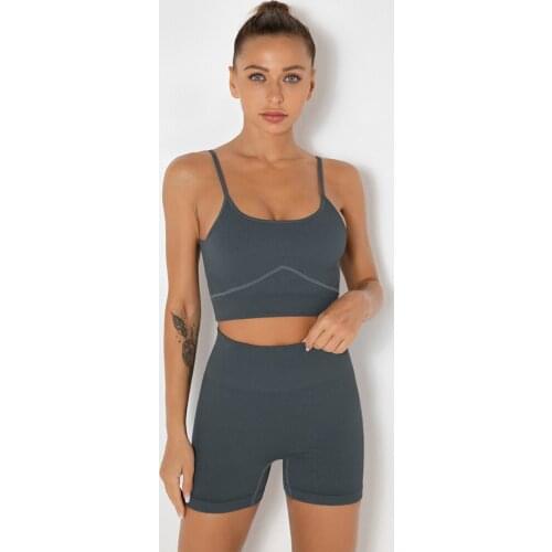 2 Piece Sport Suit Stripe Yoga Set Seamless Sports Set Workout Clothes For Women Gym Set Sports Bra And Shorts Womens Tracksuit