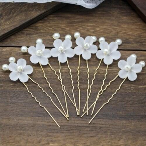 6Pcs/Lot Wedding Hair Pins Decorative Bride Party White Pearl Flowers Handmade Hairpins For Women Hair Jewelry Accessories