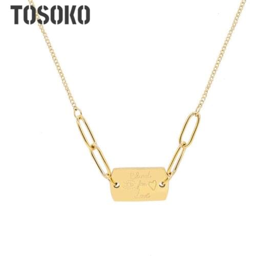TOSOKO Stainless Steel Jewelry Love Square Pendant Necklace Fashion Female Clavicle Chain BSP646