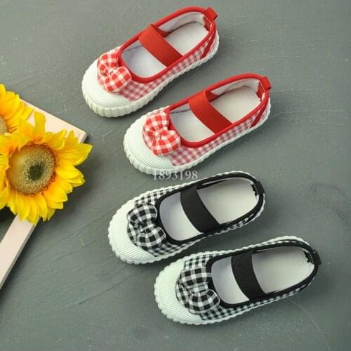 Spring Children Spot Bowknot Canvas Shoes Girls Square Casual Low Cut Elastic Four Seasons Shoes