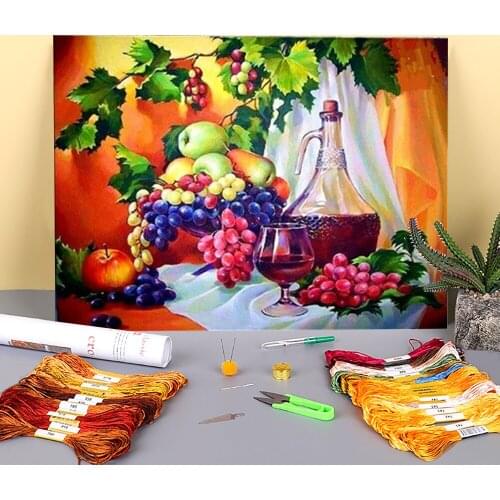 Fruit Still Life Pre-Printed 11CT Cross-Stitch Embroidery Complete Kit DMC Threads Painting Handicraft Hobby Decor