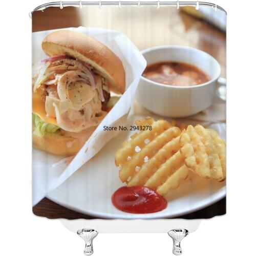 Food Burger fries Printed Shower Curtain 3d Bath Curtains Waterproof Polyester Fabric Washable Bathroom Screen With Hooks