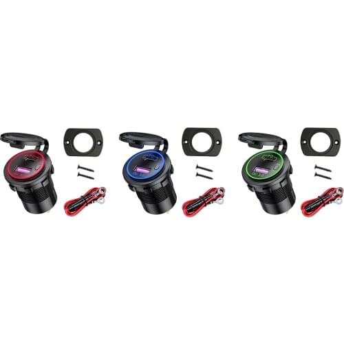 QC 3.0 Dual USB Charger Quick Charger Motorcycle Dual Auto USB Charger Socket LED Display with Caps for Truck Boat ATV DVR GPS