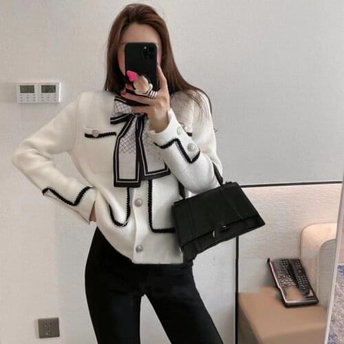 Womens jacket spring and autumn fashion temperament new western style long-sleeved round neck all-match short sweater cardigan