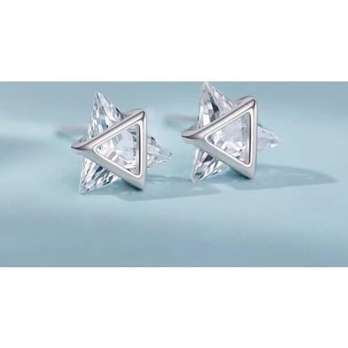 2021 New 3 Style Korean Designer Triangle Stud Earring For Women Silver Plated White/Black/Blue Zircon Female Jewelry Party Gift
