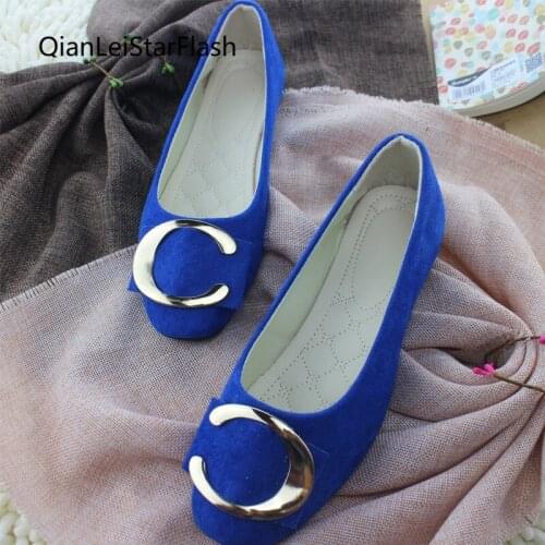 Plus Size Women Shoes Candy Color Loafers Metal Boat Shoes Faux Suede Slip on Flat Shoes Woman Flats Velvet Ladies Shoes