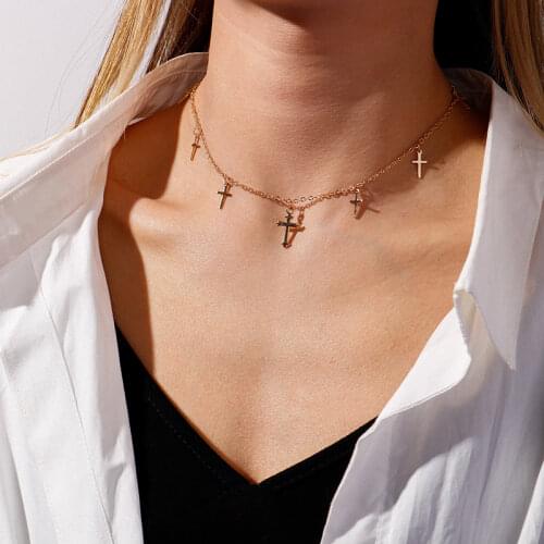 Unique Cross Pendants Necklaces for Women Gold Silver Color Cross Tassel Chain Choker Necklace Fashion Jewelry Accessories