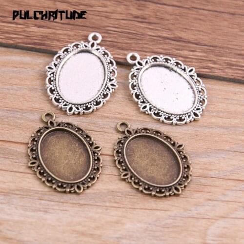 10Pcs 13*18mm Inner Size Two Color Metal Alloy Simple Oval Cabochon Pendant Setting Jewelry Findings