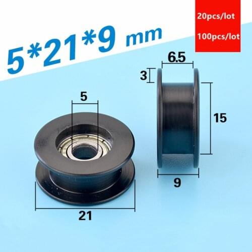 20pcs/100pcs Plastic coated nylon bearing pulley 5*21*9 mm Groove H type POM roller wheel 695ZZ 5x21x9