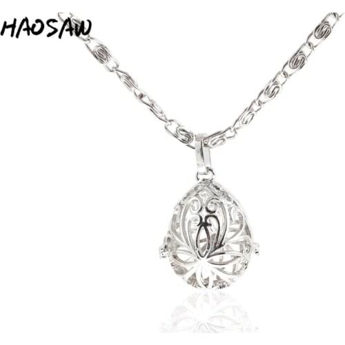 36mm Simple Necklace Oval Shape Flower Hollow Delicate Elegant Pendant High Quality For Women Gift Necklace Jewelry Findings