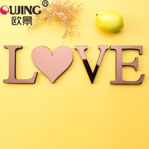 3D Coffee Color Acrylic Mirror Surface English Letters Wall Stickers Bedroom Kids Room Decoration Wallpaper Alphabet Art Decor