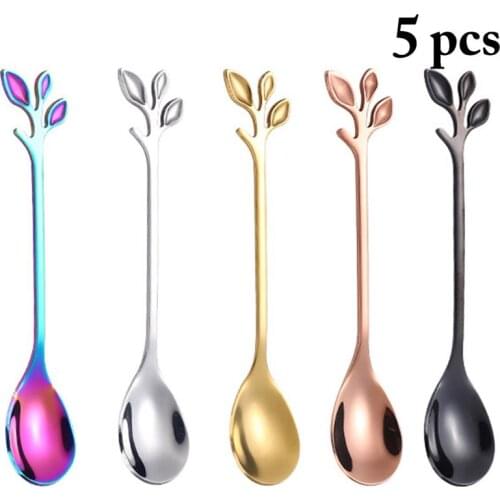 5PCS Coffee Spoon Stainless Steel Creative leaf Decor Tea Spoon Mixing Spoon Coffee Accessories Teaspoon