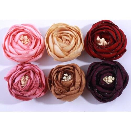 50PCS 3CM Antique Color 3D Mini Satin Tulip Flower Girl Hairpin Hair Accessories Corsage Flower Girl Headband Hat Dress