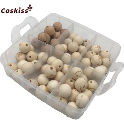 DIY Baby Teether Nursing Boxed 60pcs Different Printing Wooden 20mm Round beads Beech Wooden Beads For Wooden Teether toy