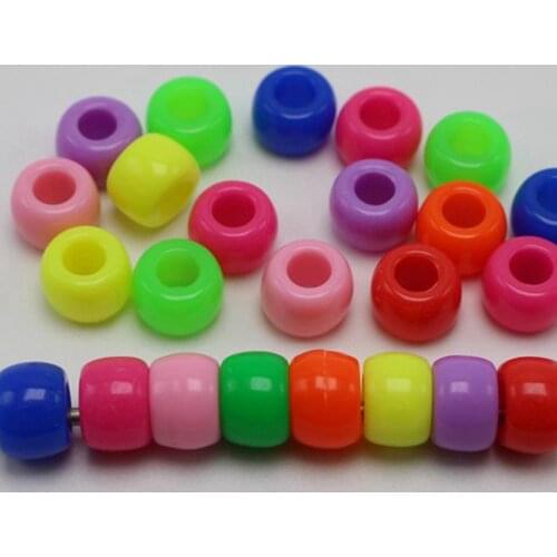 200 Mixed Colour Acrylic Barrel Pony Beads 9X6mm for Kids Craft Kandi Bracelet