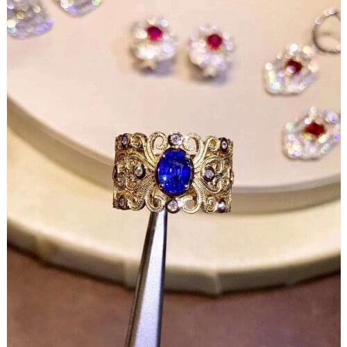Free Shipping Natural real blue sapphire ring 925 sterling silver Fine handworked jewelry Finger rings