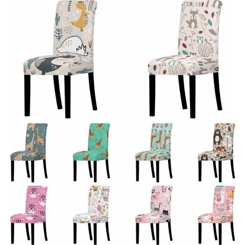 Cartoon Animal Chair Covers Stretch Wedding Dining Room Banquet Slipcovers Giraffe Fox Alpaca Cat Chair Cover Home Party Decor