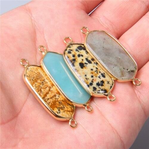 2pcs Natural Labradorite Amazonite stone connector pendant charm for diy jewelry making Needlework accessories bracelet necklace