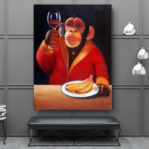 Smoking and playing CARD Monkey Wall Art Canvas Prints Abstract Animals Art Canvas Paintings Wall Decor Pictures For Living Room