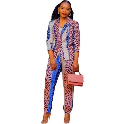 2 Piece Set Africa Clothes African Dashiki New Dashiki Fashion Suit Top And Trousers Super Elastic Party African Sets For Lady