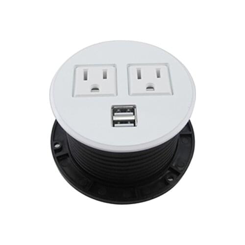 Grommet Round USB Sockets With 2 Flat Outlets & 2 USB Ports Embedded White and Black mix color Outlet for Home kitchen Hotel